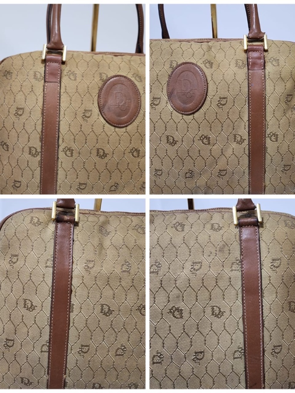 Authentic Christian Dior Vintage Canvas Boston Bag Beige/Brown - Picture 15 of 16